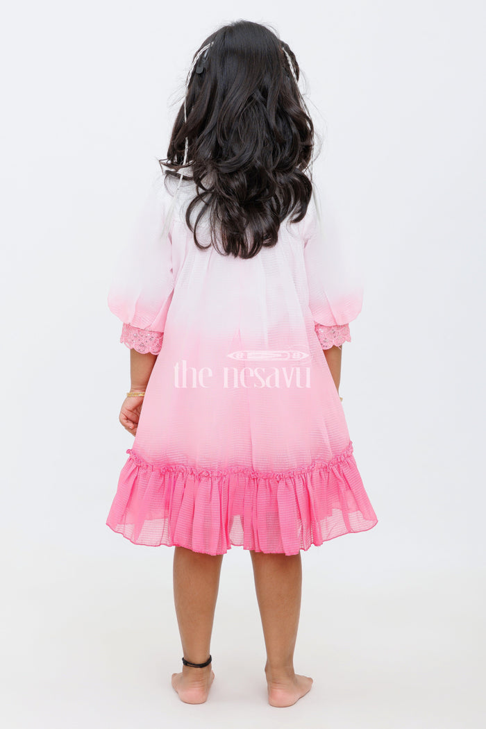 The Nesavu Girls Fancy Frock Pink Shaded Polysilk Organza Frock with Lace Detail for Girls Nesavu Pink Shaded Polysilk Organza Frock with Lace Detail for Girls Nesavu