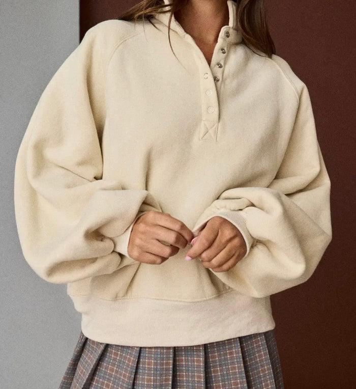 Piper Snap Button Collared Sweatshirt - Cream