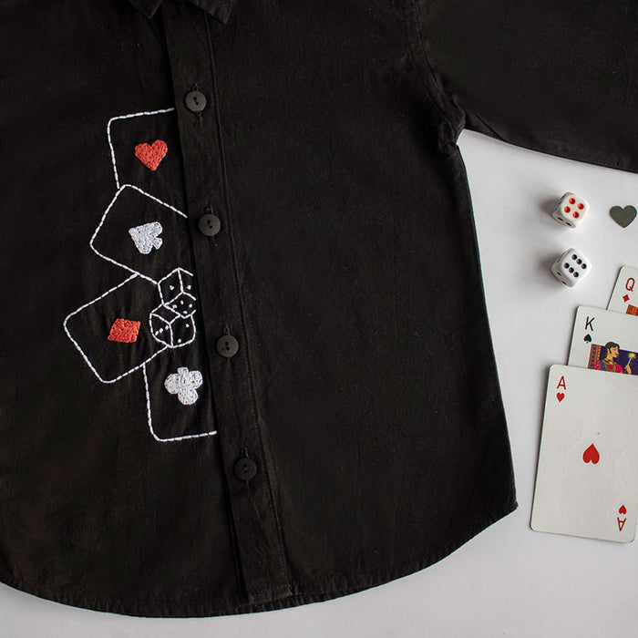 Playing Cards & Dice Embroidered Shirt - Black (1-10 Years)