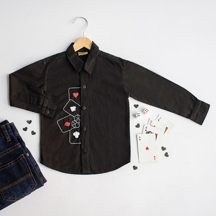 Playing Cards & Dice Embroidered Shirt - Black (1-10 Years)