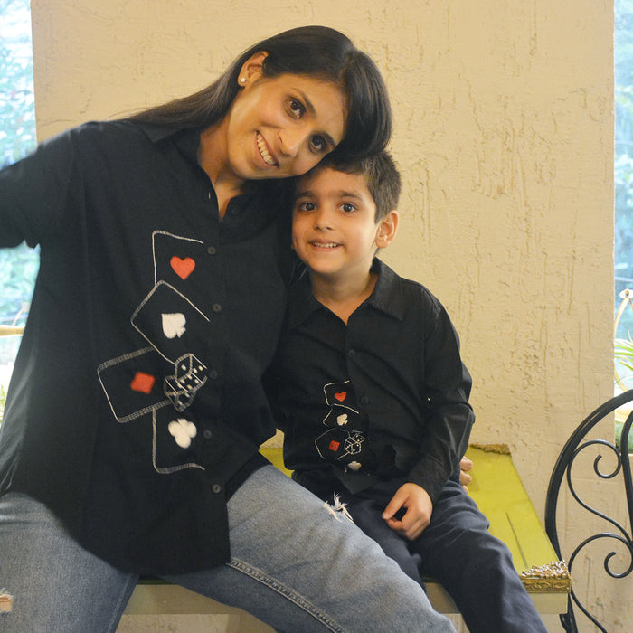 Playing Cards & Dice Embroidered Shirt - Black (1-10 Years)