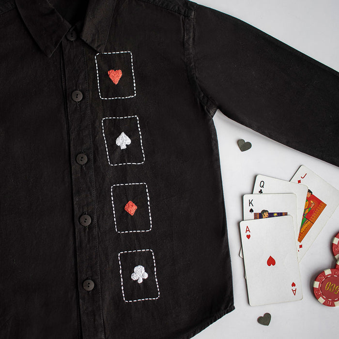 Playing Cards Embroidered Shirt - Black (1-10 Years)