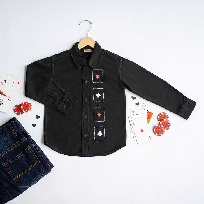 Playing Cards Embroidered Shirt - Black (1-10 Years)