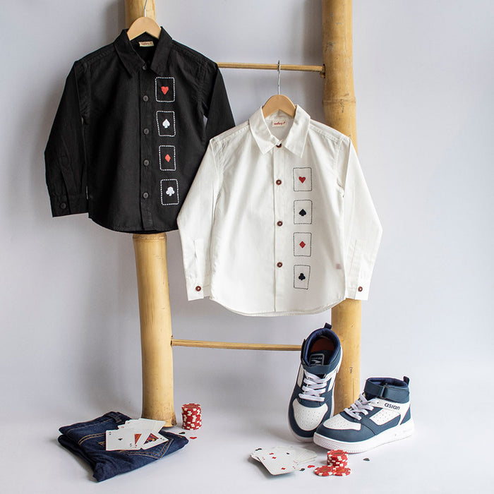 Playing Cards Embroidered Shirt - Black (1-10 Years)