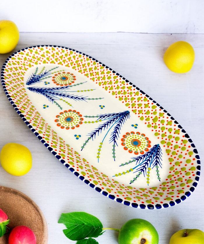 Potters Oval Vegetable Platter Blue Fir