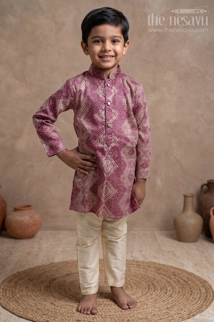 The Nesavu Boys Kurtha Set Pretty Olive Green Sequin Embroidery Ethnic Kurta for Boys Nesavu 12 (3M) / Maroon / Glazed Cotton BES304C-12 Ethnic Kurta Set For Boys | The Nesavu