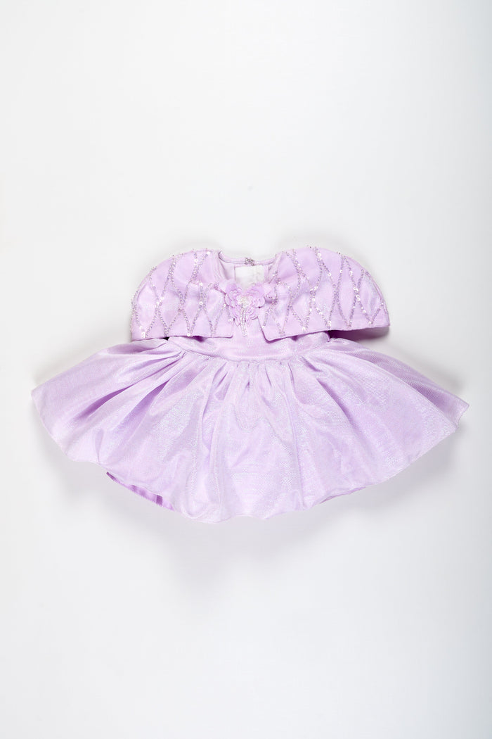 The Nesavu Girls Fancy Party Frock Princess Style Baby Frock Perfect for Birthdays and Photoshoots Nesavu 16 (1Y) / Purple PF227A-16 Nesavu Lavender Girls Party Dress Satin Puff Sleeves Statement Waist Bow