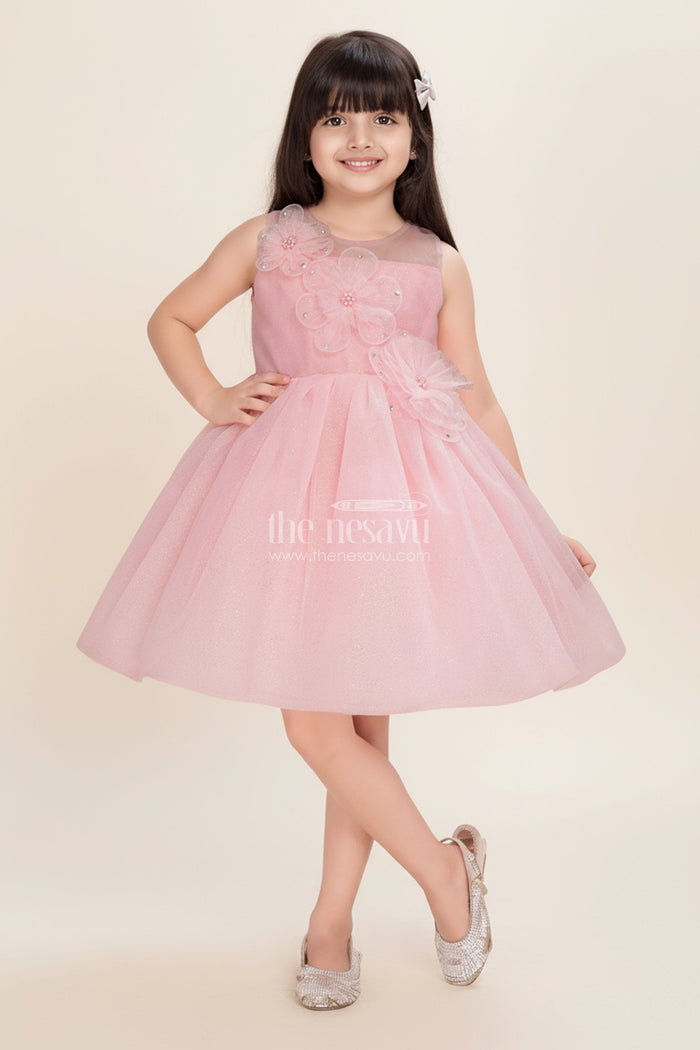 The Nesavu Girls Fancy Party Frock Princess Tulle Frock for Girls Party Dress with Glitter Nesavu Nesavu Pink Glitter Tulle Party Frock Floral Appliqu Girls Who Love a Princess Look