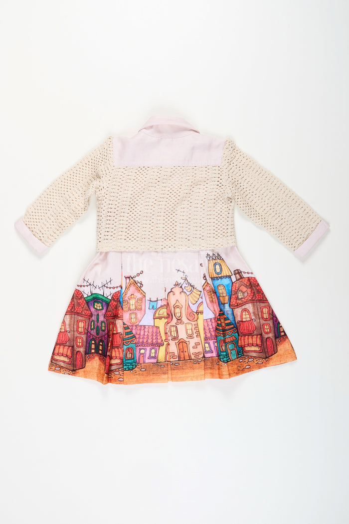 The Nesavu Printed frock with jacket set for toddler girls for festive gatherings Nesavu Nesavu toddler girl frock printed skirt jacket festive events winter occasions