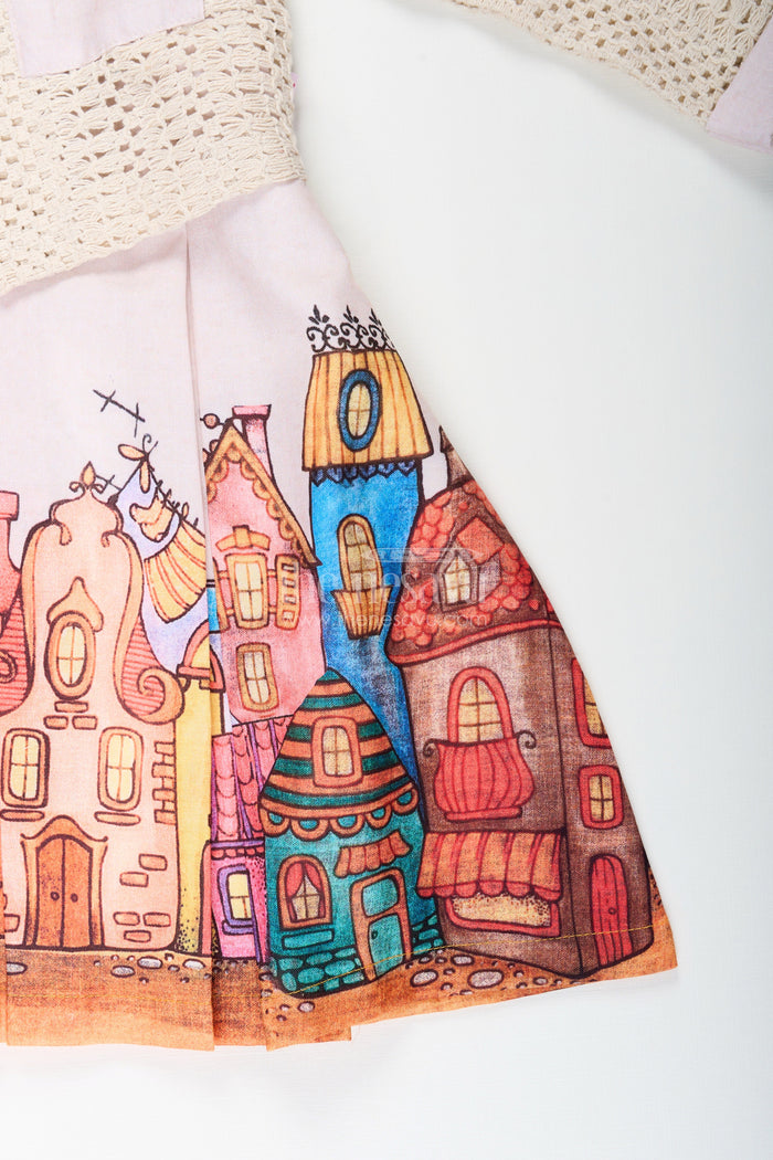 The Nesavu Printed frock with jacket set for toddler girls for festive gatherings Nesavu Nesavu toddler girl frock printed skirt jacket festive events winter occasions