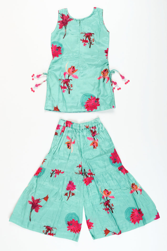 The Nesavu Girls Sharara / Plazo Set Printed Muslin Plazo Set for Girls Ideal for Casual Festive Wear Nesavu Nesavu girls floral printed muslin plazo set  ideal casual ethnic outings festive moments