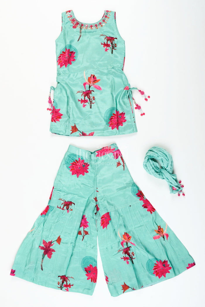 The Nesavu Girls Sharara / Plazo Set Printed Muslin Plazo Set for Girls Ideal for Casual Festive Wear Nesavu Nesavu girls floral printed muslin plazo set  ideal casual ethnic outings festive moments