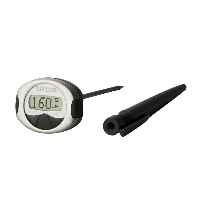 Taylor PRO digital instant read thermometer with stainless steel probe and LCD display reading 160.0 F