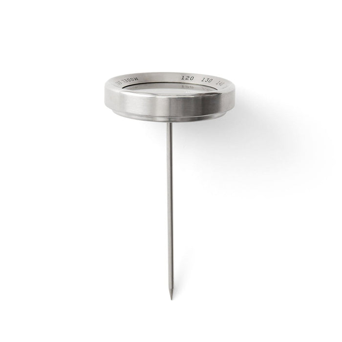 Leave in meat thermometer with circular dial and long stainless steel probe
