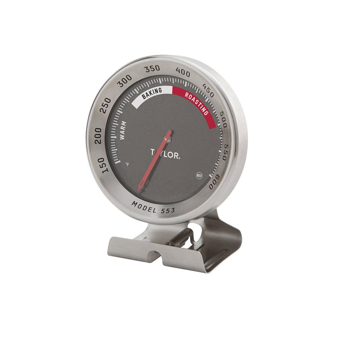 PRO Oven Thermometer on a curved metal stand with a round dark dial and red needle.
