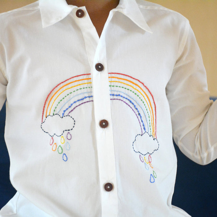 Rainbow Embroidered Shirt - White (1-14 Years)