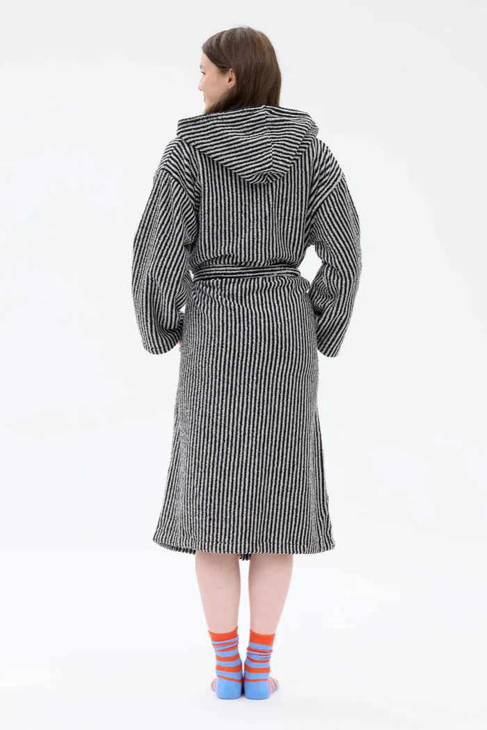 Ratia Hooded Stripe Bathrobe With Zipper Black/Sand