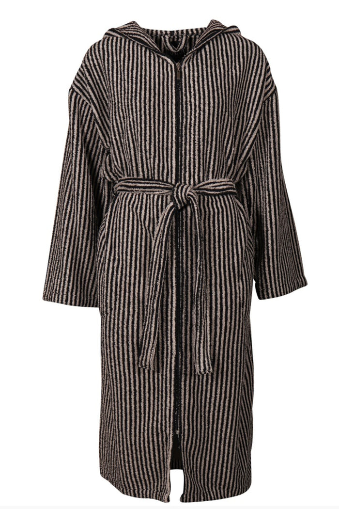 Ratia Hooded Stripe Bathrobe With Zipper Black/Sand
