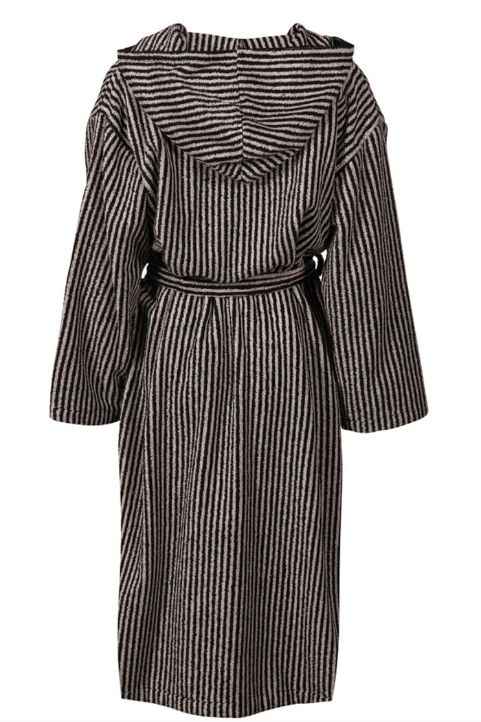 Ratia Hooded Stripe Bathrobe With Zipper Black/Sand