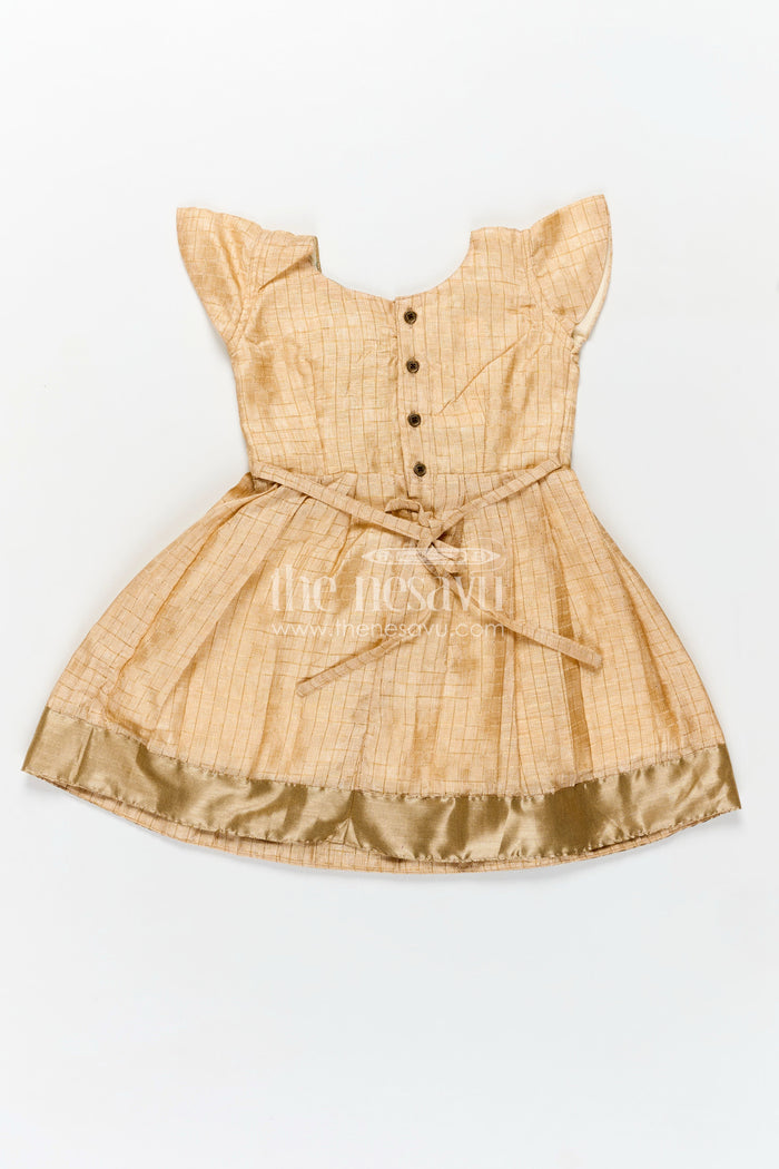 The Nesavu Silk Frock Raw Silk Frock Design for Girls with Gold Silk Cotton and Embellished Teal Yoke for Traditional Appeal Nesavu Nesavu Raw Silk Frock Design Girls Teal Embellished Yoke Golden Silk Cotton Finish