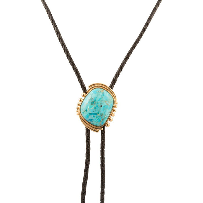 Rawlins Blue Turquoise Black Leather Bolo Necklace