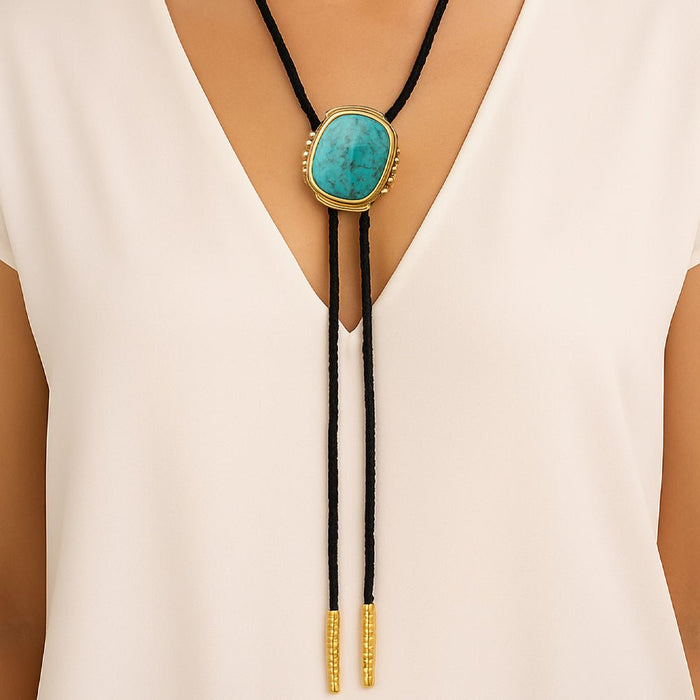 Rawlins Blue Turquoise Black Leather Bolo Necklace