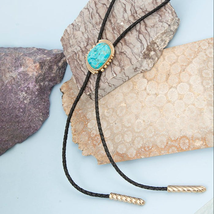 Rawlins Blue Turquoise Black Leather Bolo Necklace