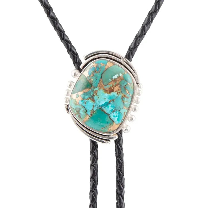 Rawlins Blue Turquoise Black Leather Bolo Necklace