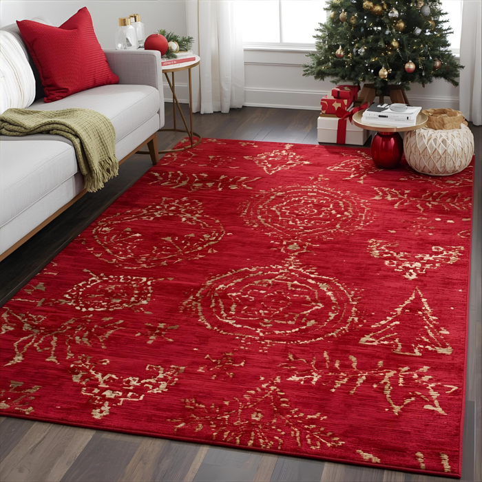 Red and Gold Geometric Area Rug