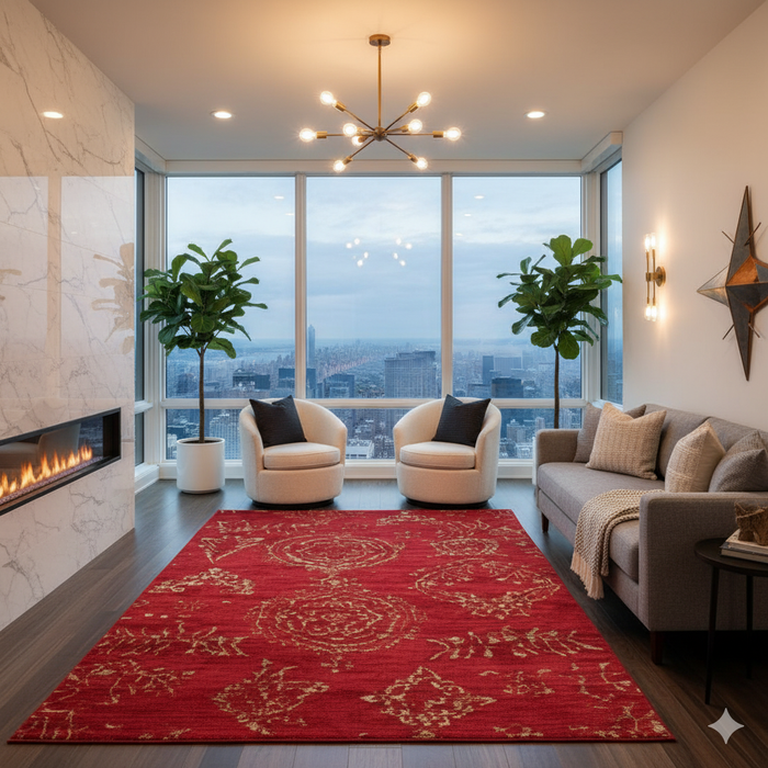 Red and Gold Geometric Area Rug
