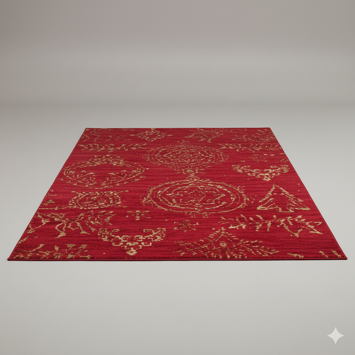 Red and Gold Geometric Area Rug