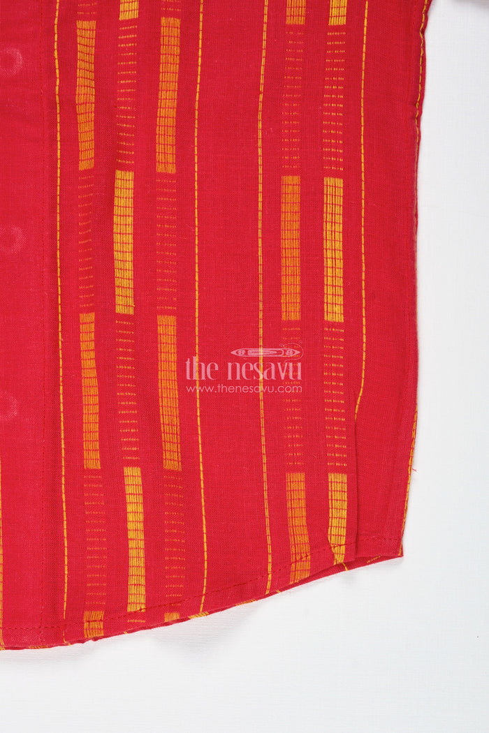 The Nesavu Boys Cotton Shirt Red Cotton Dobby Boys Shirt for Festive Wear and Family Functions Nesavu Nesavu Boys Red Cotton Dobby Shirt Festive Ethnic Wear Stripes Weddings Functions