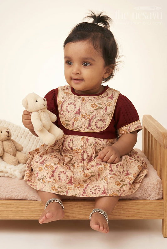 The Nesavu Baby Cotton Frocks Regal Paisley Print Toddler Dressmaroon Elegance Nesavu 18 (2Y) / Maroon / Cotton BFJ493B-18 Toddler'S Regal Paisley Print Occasion dress | The Nesavu