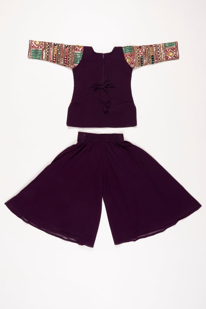 The Nesavu Girls Sharara / Plazo Set Regal Purple Blouse and Palazzo Pant Set for Girls Nesavu Elegant Purple Ethnic Palazzo Set for Girls | Modern Festive Kids Wear | The Nesavu