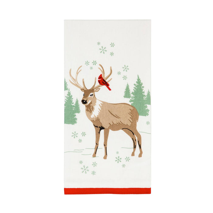 Reindeer and Plaid Tea Towel Christmas Heritage Set (2 Towels)