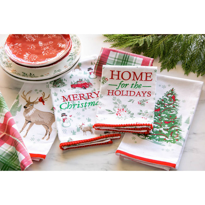 Reindeer and Plaid Tea Towel Christmas Heritage Set (2 Towels)