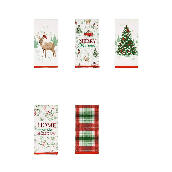 Reindeer and Plaid Tea Towel Christmas Heritage Set (2 Towels)