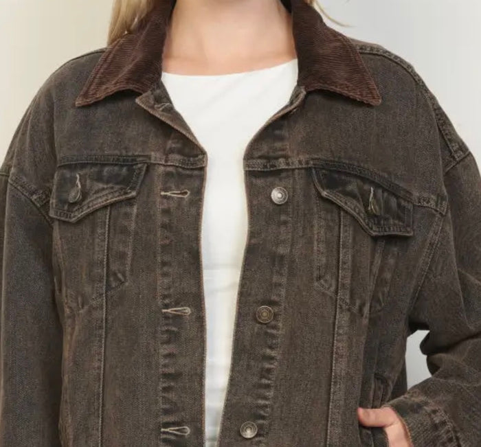RESTOCK :: Brown/Black Washed Corduroy Collar Jacket