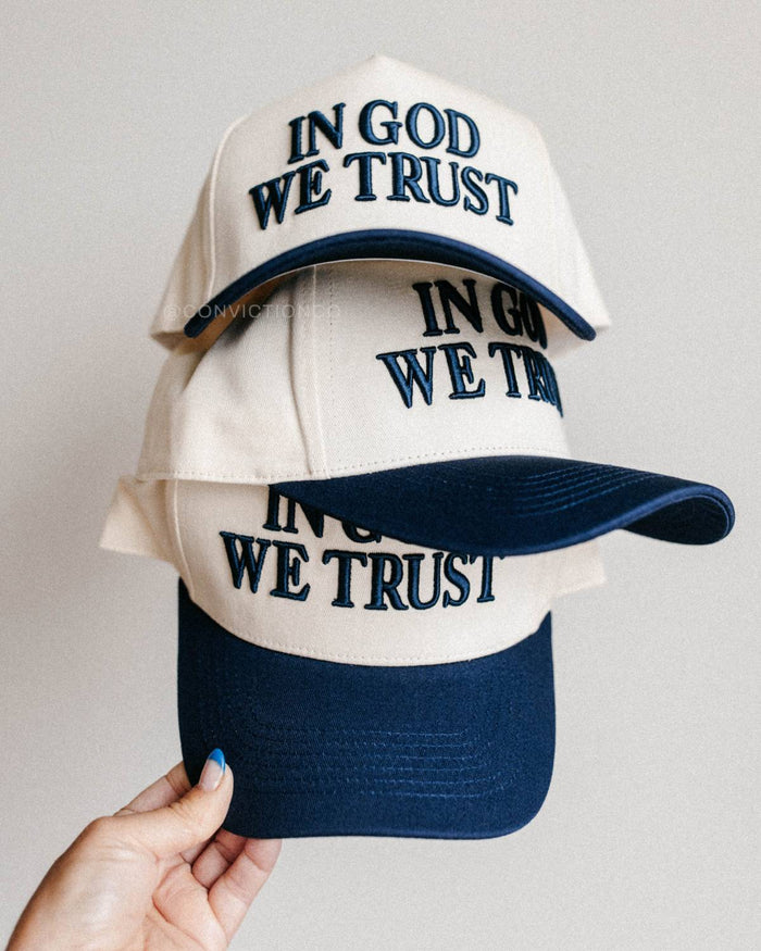 RESTOCK :: In God We Trust Hat - Off-White & Navy
