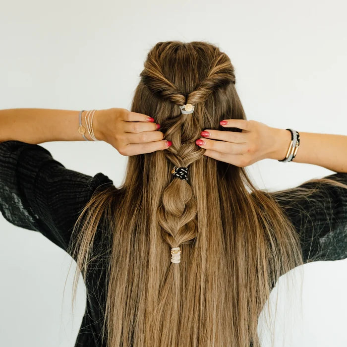 RESTOCK :: "Inspire" Grey & Black with Gold Flower Accent Hair Tie Bracelets
