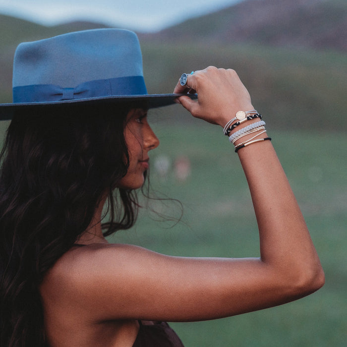RESTOCK :: "Inspire" Grey & Black with Gold Flower Accent Hair Tie Bracelets