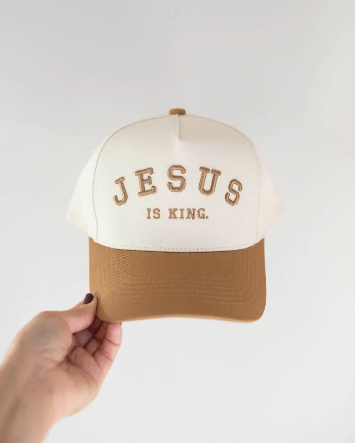 RESTOCK :: Jesus is King Hat - Caramel & Off-White