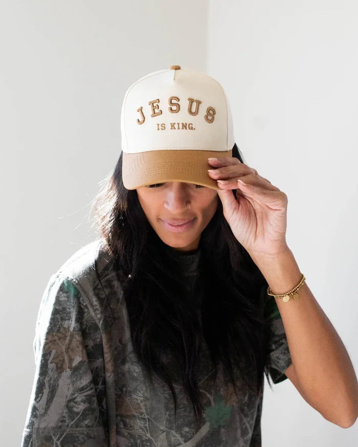 RESTOCK :: Jesus is King Hat - Caramel & Off-White