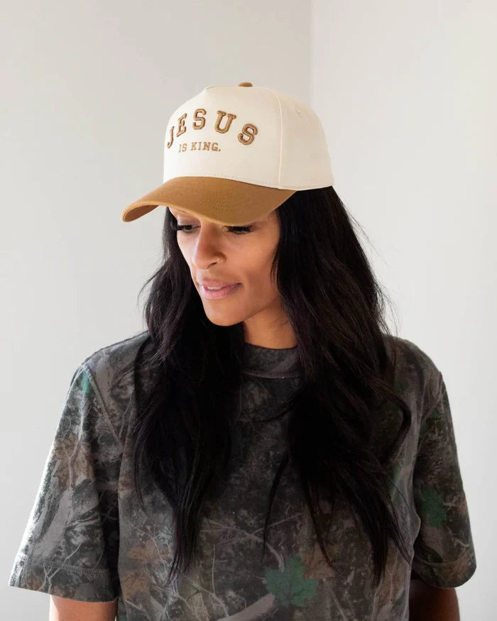 RESTOCK :: Jesus is King Hat - Caramel & Off-White