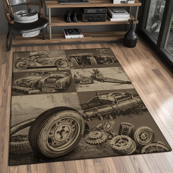 Retro Car Parts Area Rug
