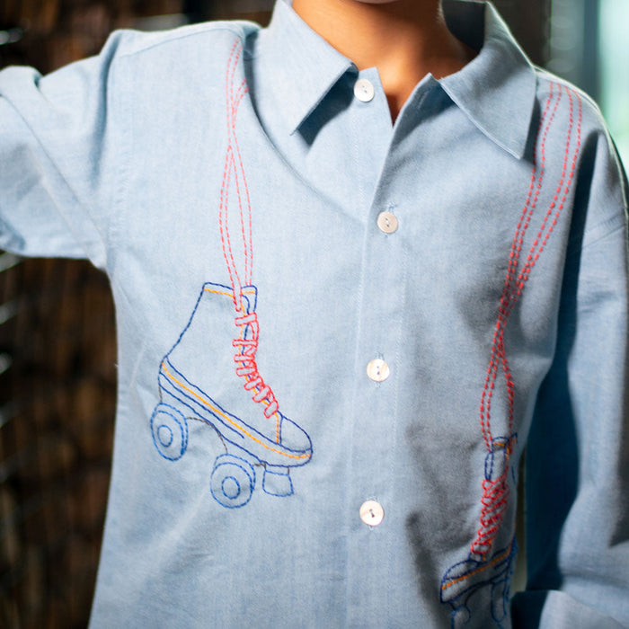 Roller Skates Embroidered Denim Shirt (1-10 Years)