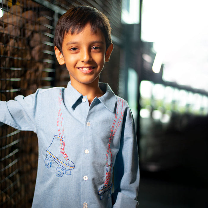 Roller Skates Embroidered Denim Shirt (1-10 Years)