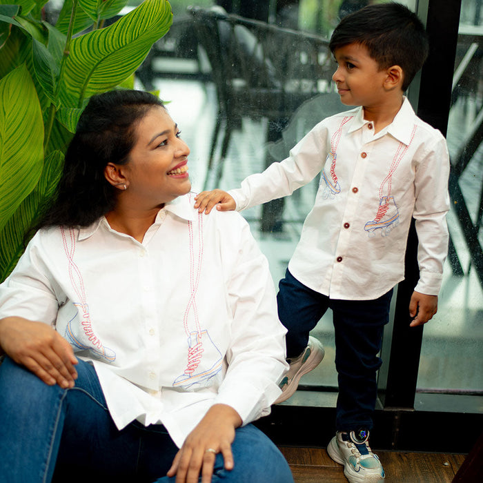 Roller Skates Embroidered Organic Cotton Shirt - White (1-14 Years)