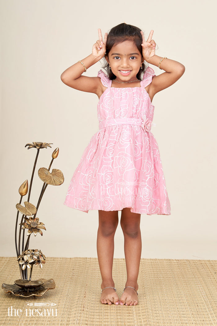 The Nesavu Baby Cotton Frocks Rose Pink Baby Girl Cotton Frock With Embroidery & Floral Details Nesavu Nesavu Embroidered Cotton Frock Baby Girls Rose Pink Party Dress Floral Detailing