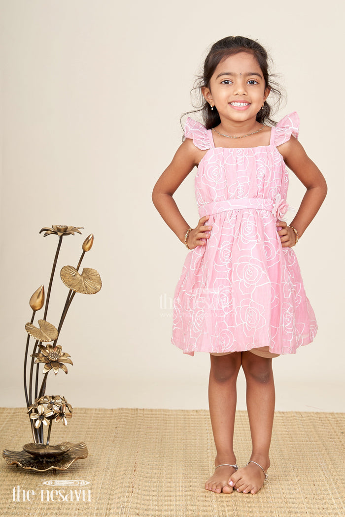 The Nesavu Baby Cotton Frocks Rose Pink Baby Girl Cotton Frock With Embroidery & Floral Details Nesavu Nesavu Embroidered Cotton Frock Baby Girls Rose Pink Party Dress Floral Detailing